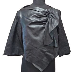 Lorain Croft Medium Cropped Blazer Luxury Leather & Black Denim Artsy Chic